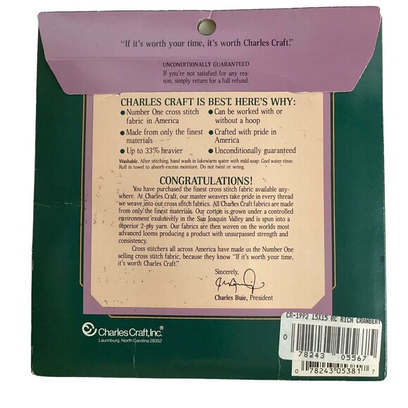 2 Charles Craft Cross Stitch Fabric 12 X 18 Green Cotton & 15 X 15 Red Viscose - Picture 5 of 7